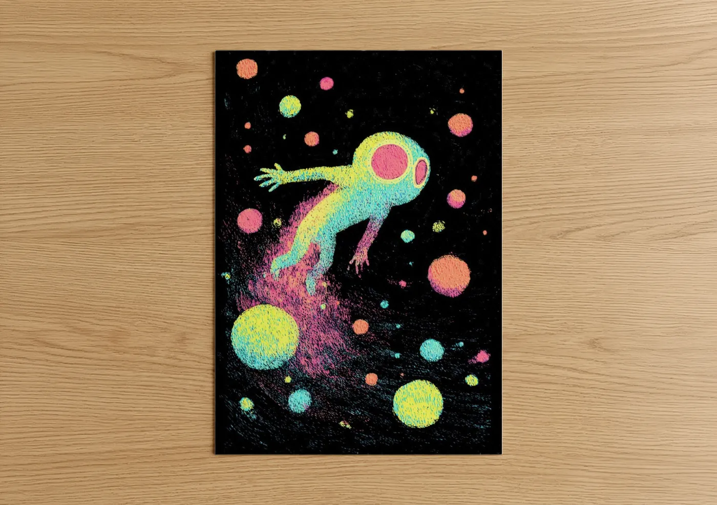 Neon Alien Explorer Space Art Print Wall Art
