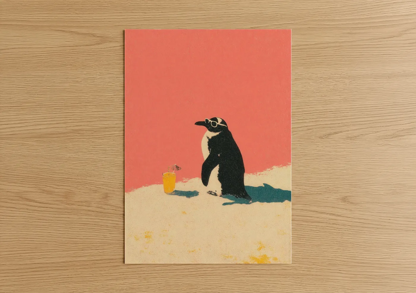 Cool Penguin Beach Illustration Wall Art