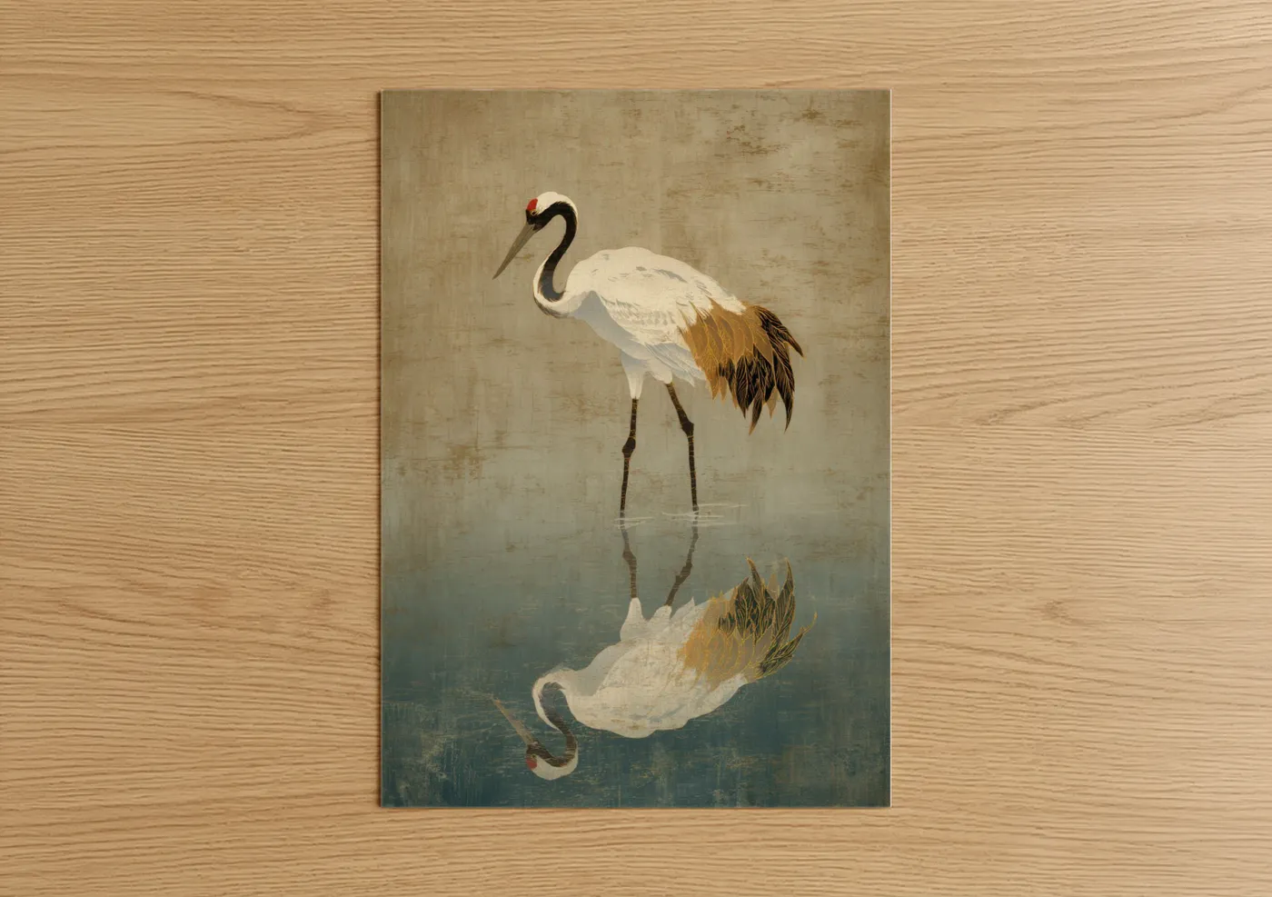 Red-Crowned Crane with Water Reflection Wall Art