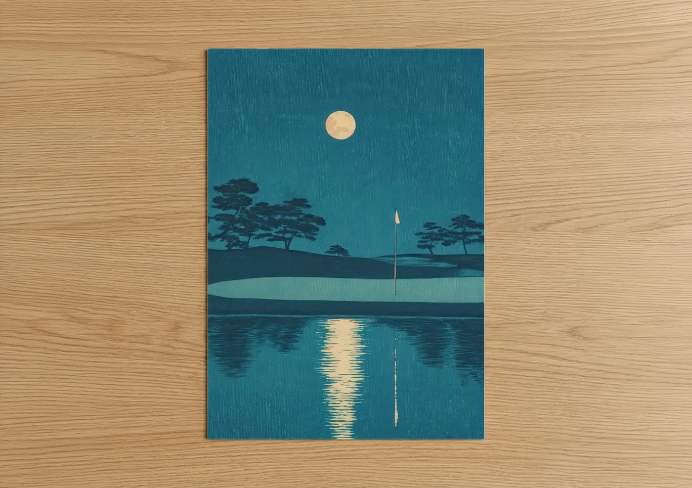 Moonlit Golf Course Serene Night Landscape Wall Art