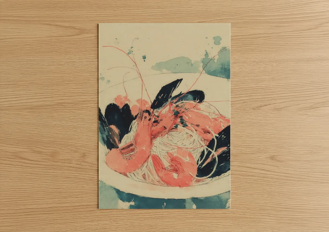 Shrimp Pasta Watercolor Wall Art