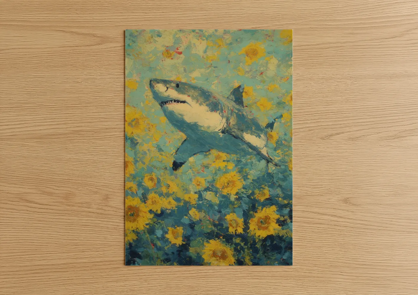 Great White Shark Sunflower Garden Wall Art