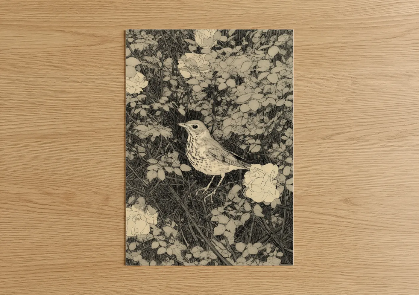 Spotted Thrush Among White Flowers Wall Art