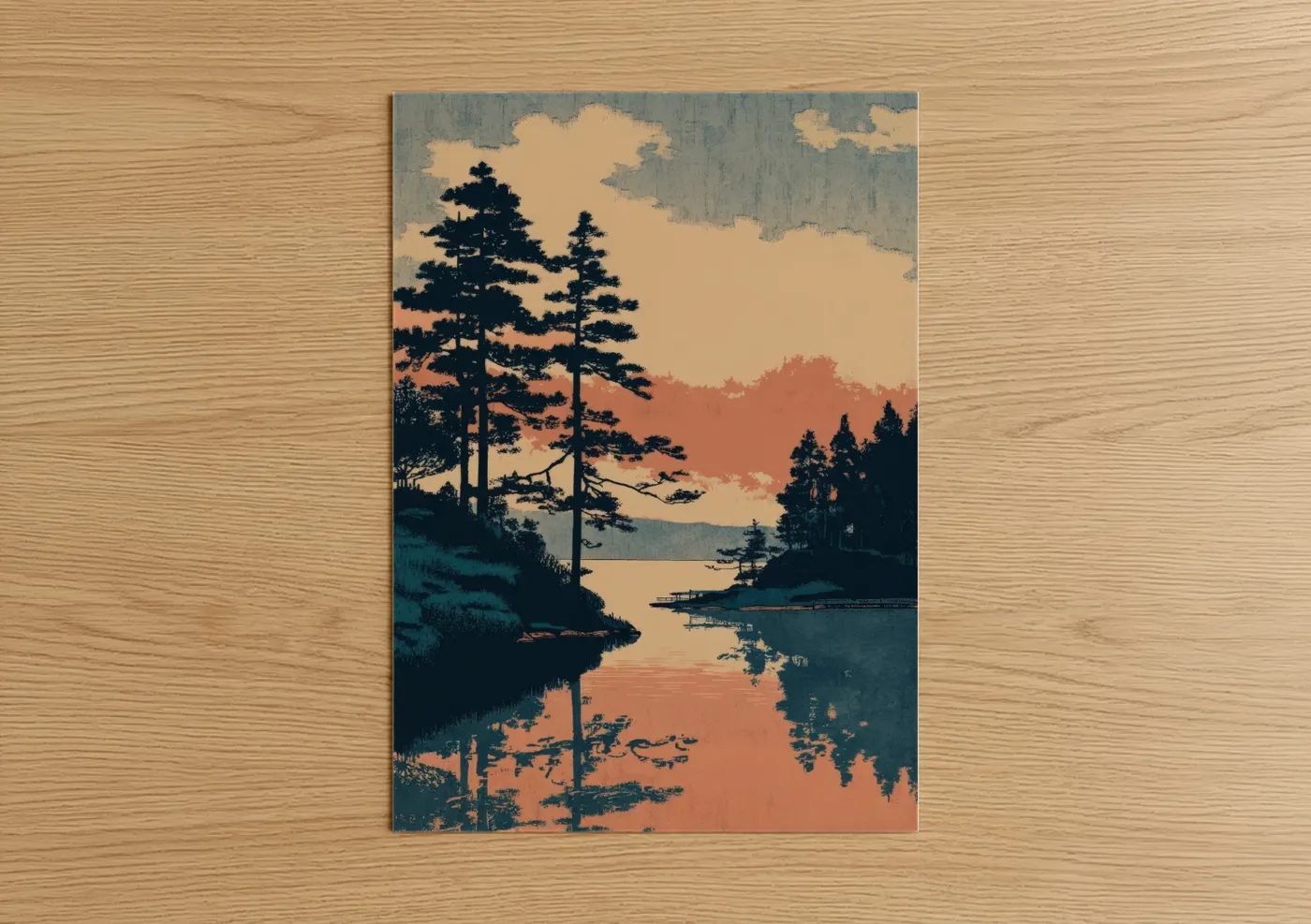 Alpine Lake Sunset Japanese Woodblock Wall Art