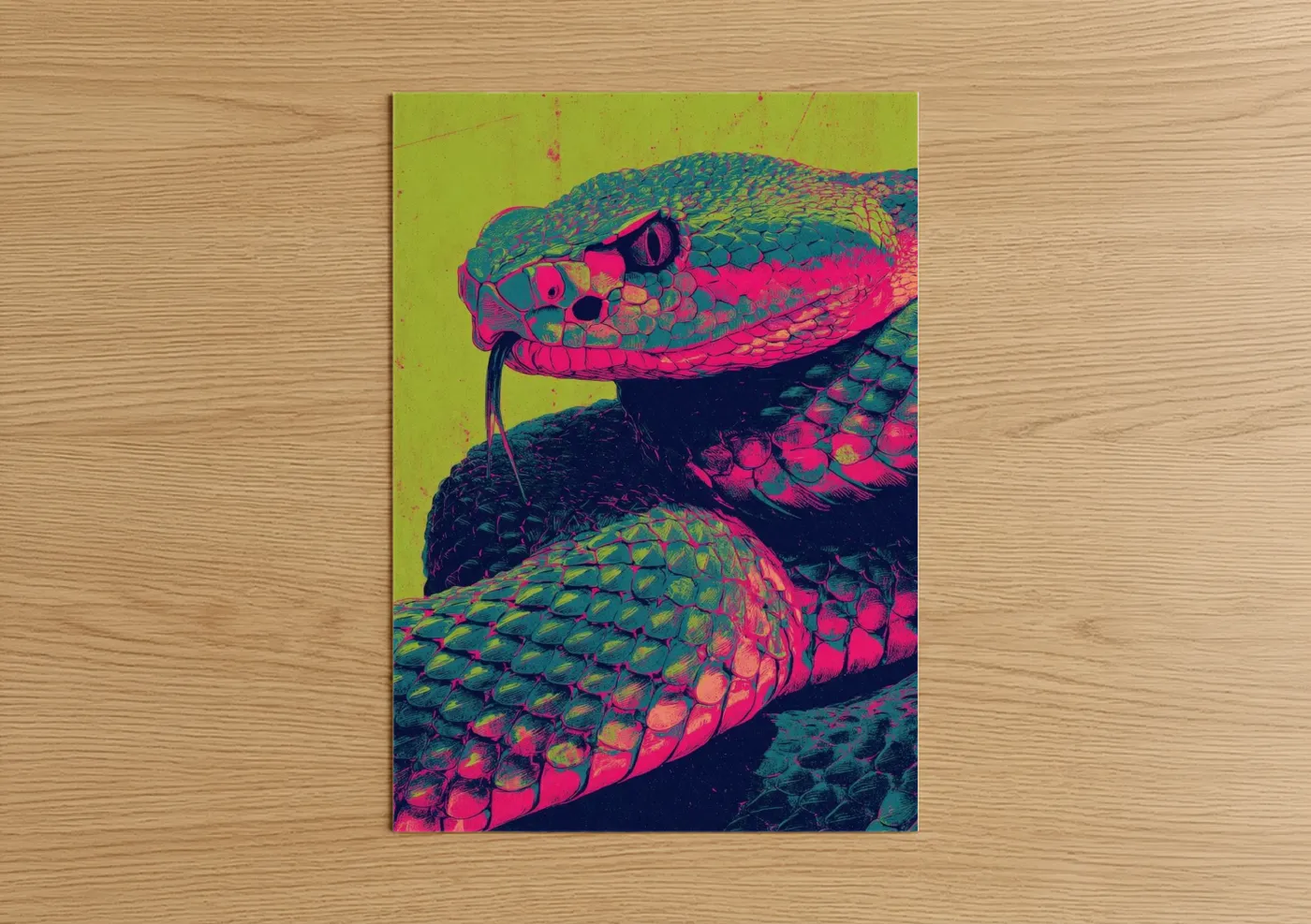 Neon Rattlesnake Pop Art Illustration Wall Art