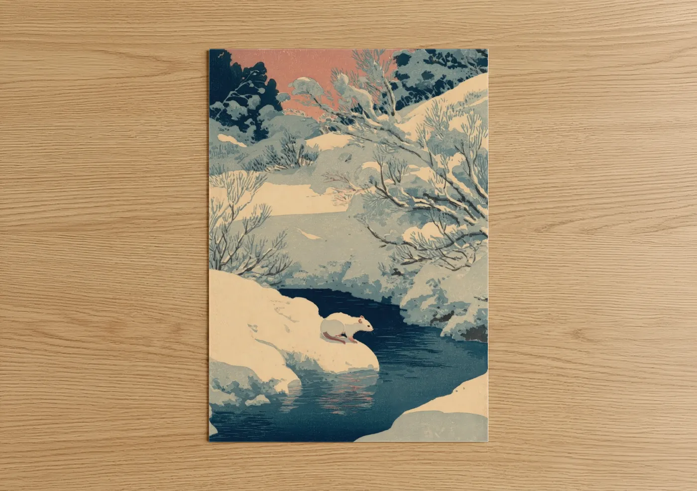 Snowy Weasel Winter Watercolor Wall Art