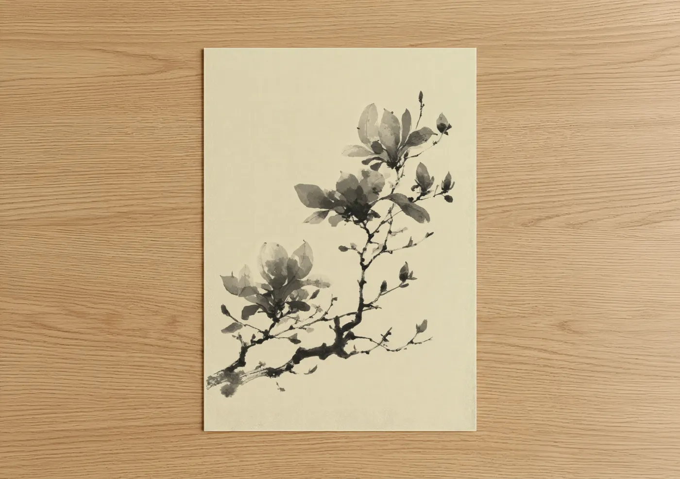 Ink Magnolia Branch Watercolor Wall Art