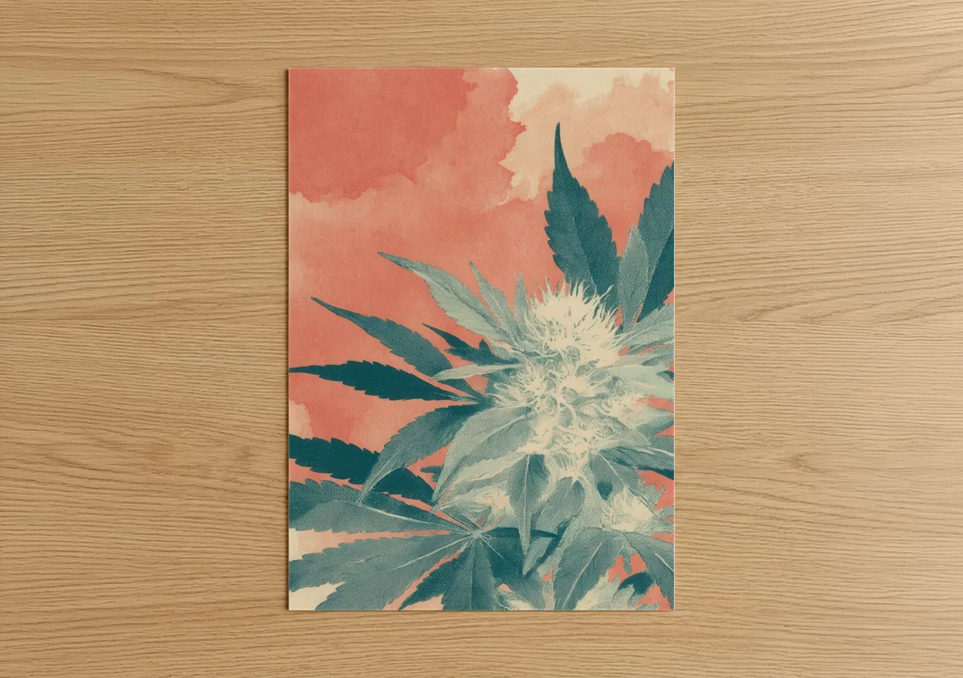 Coral Cannabis Botanical Illustration Wall Art