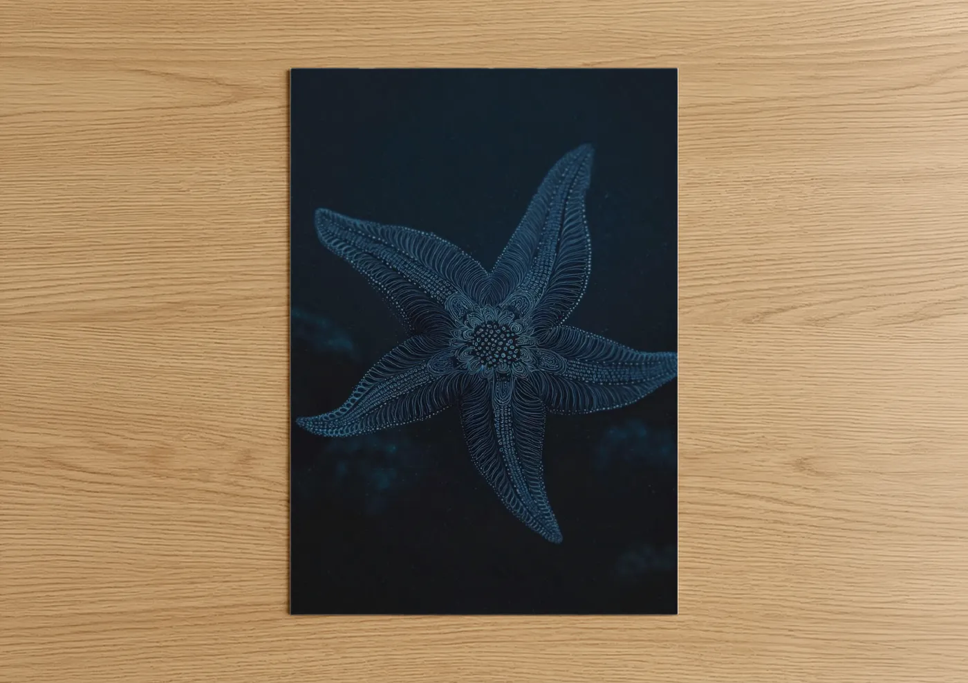 Deep Blue Starfish Line Art Wall Art