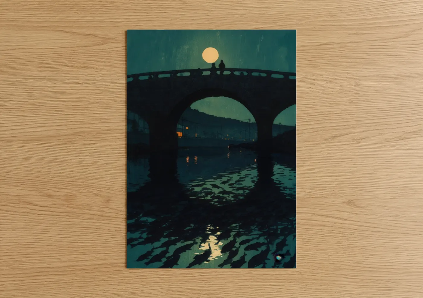 Moonlit Bridge Silhouette Night Scene Wall Art
