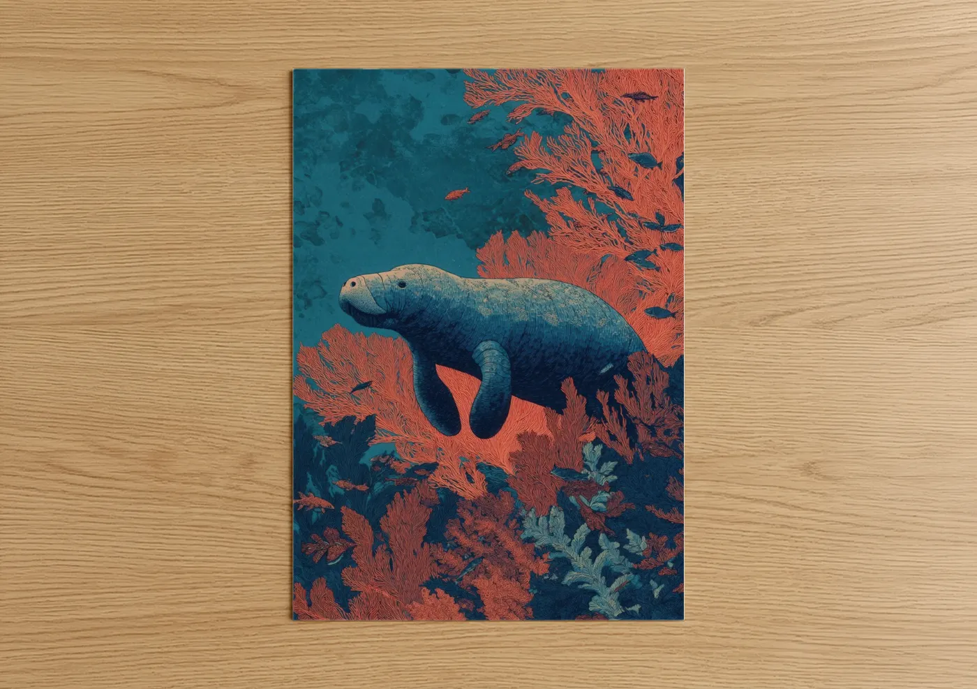 Manatee Coral Reef Illustration Wall Art