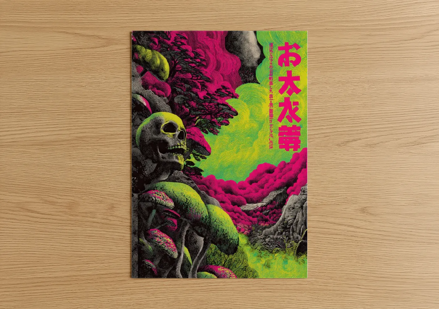 Neon Skull Japanese Psychedelic Art Wall Art