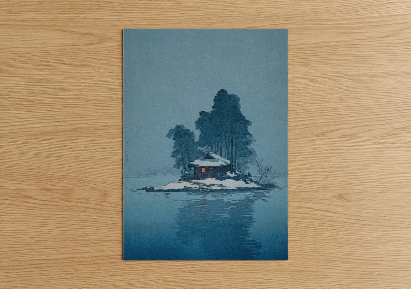 Snowy Island Cabin Winter Landscape Wall Art