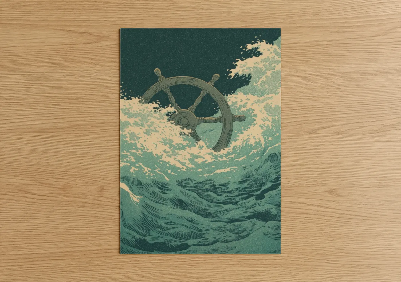 Stormy Shipwheel Ocean Wave Wall Art