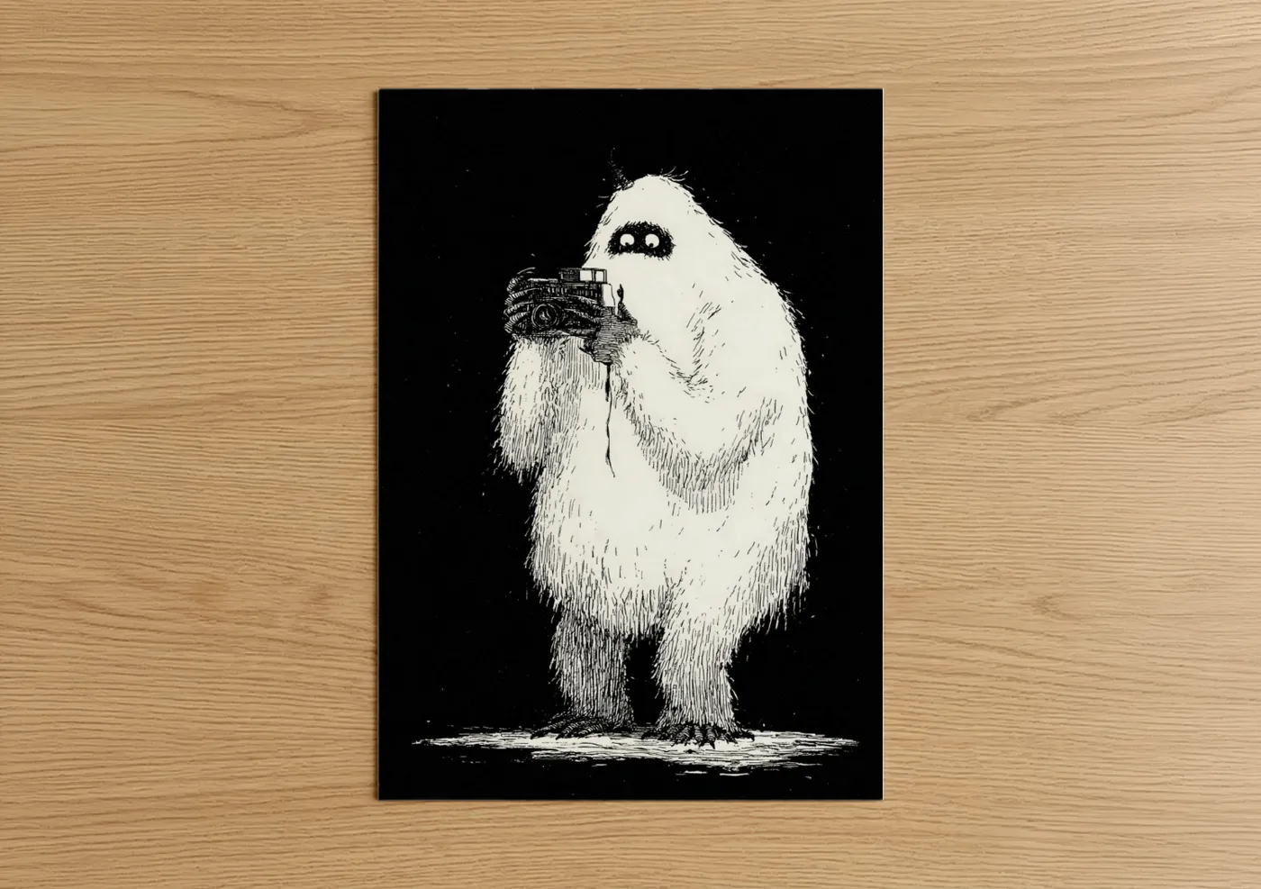 Yeti With Camera Black and White Wall Art