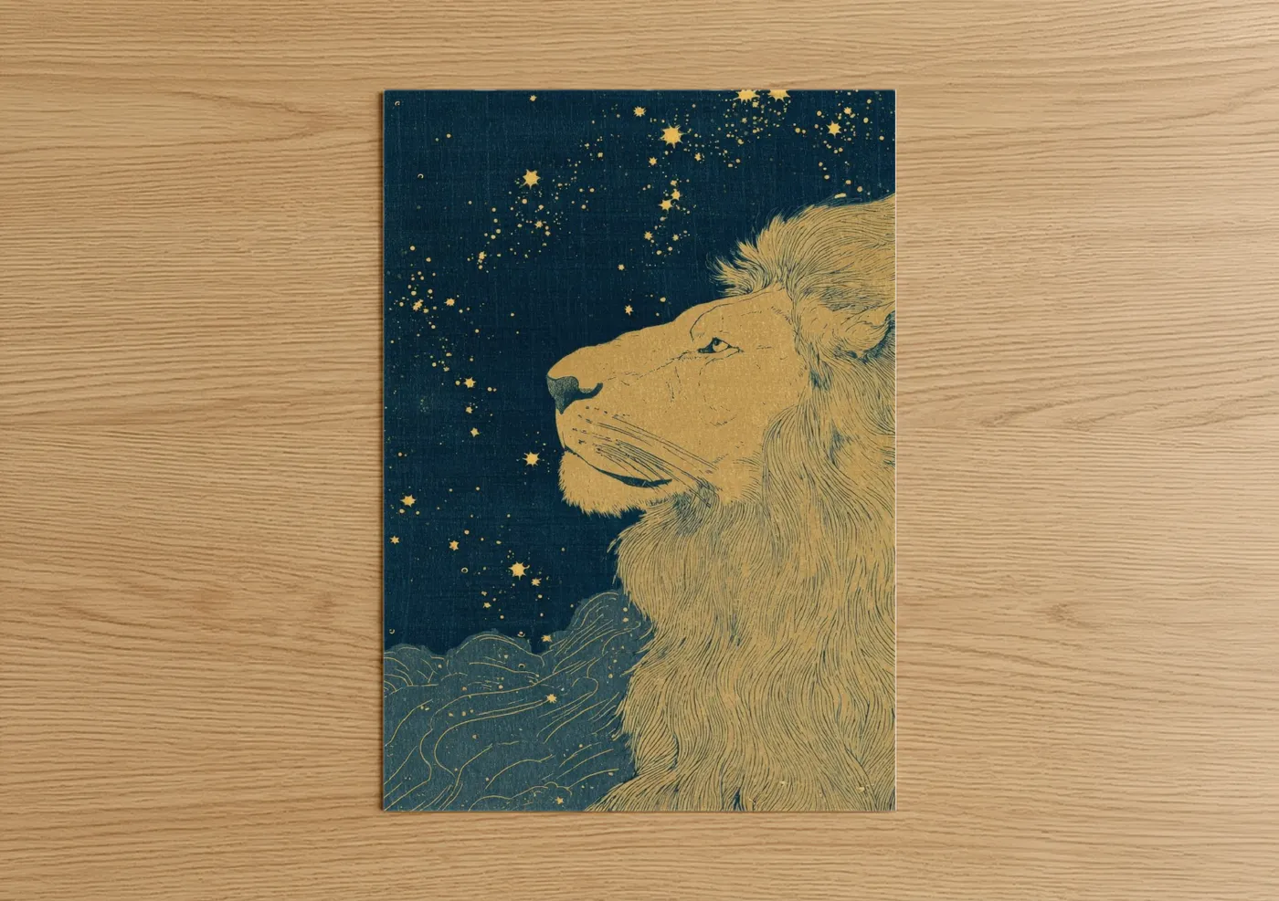 Majestic Lion Under Starry Night Sky Wall Art