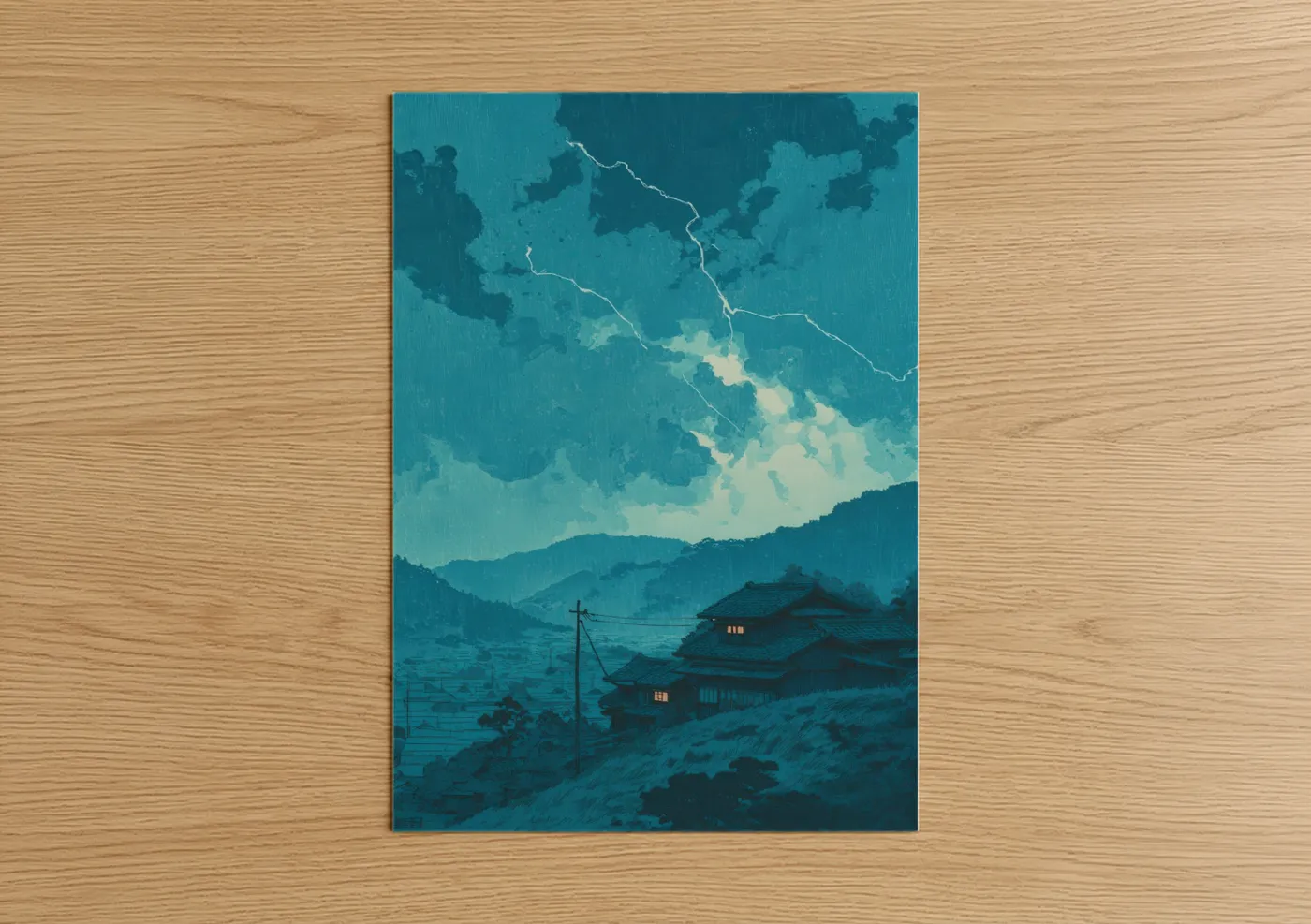 Mountain Lightning Storm Night Landscape Wall Art