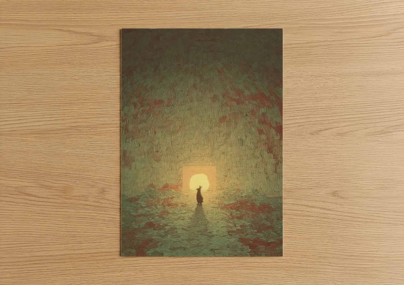 Solitary Rabbit Sunset Illustration Wall Art
