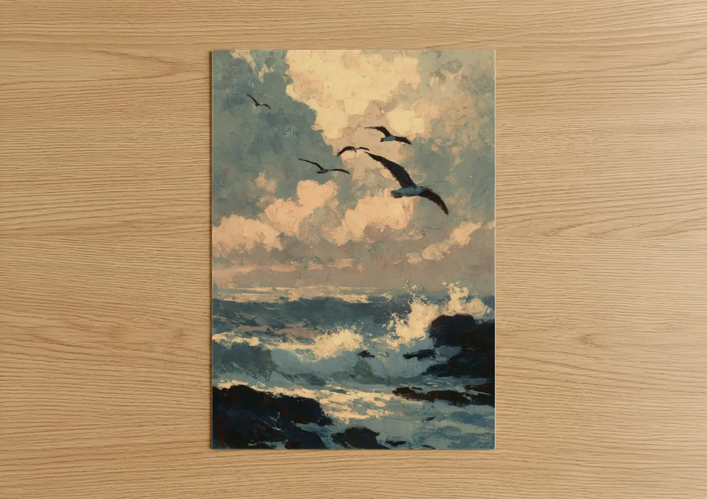Birds Flying Over Coastal Morning Sky Wall Art