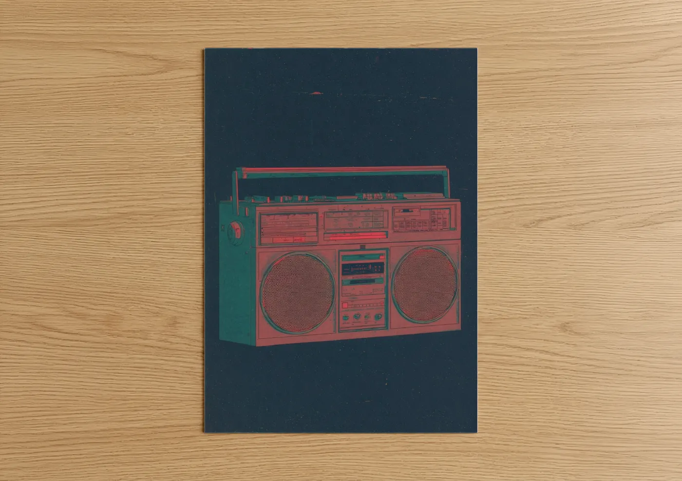 Coral Boombox Retro Music Equipment Wall Art