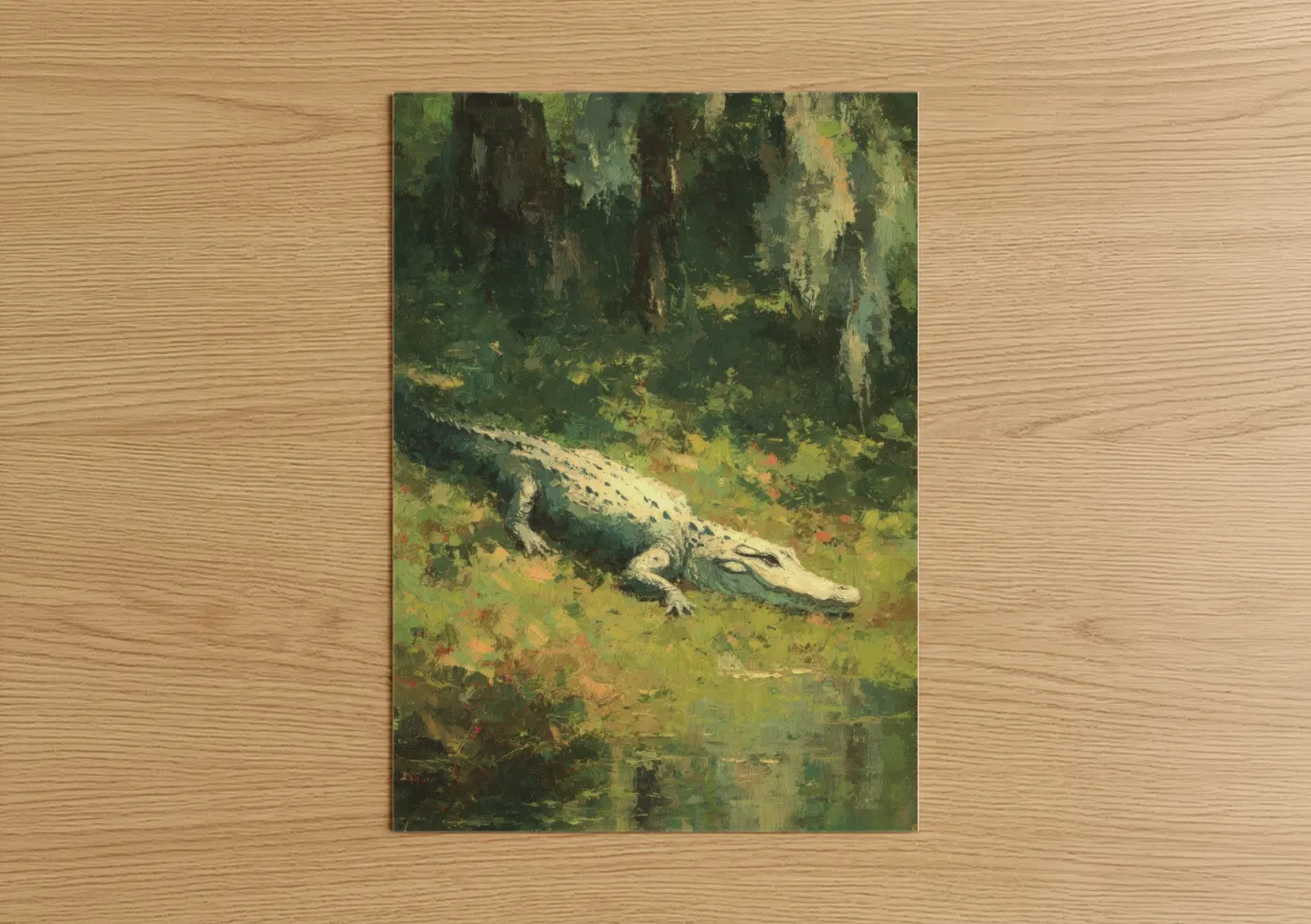 Jungle Alligator Impressionist Oil Painting Wall Art