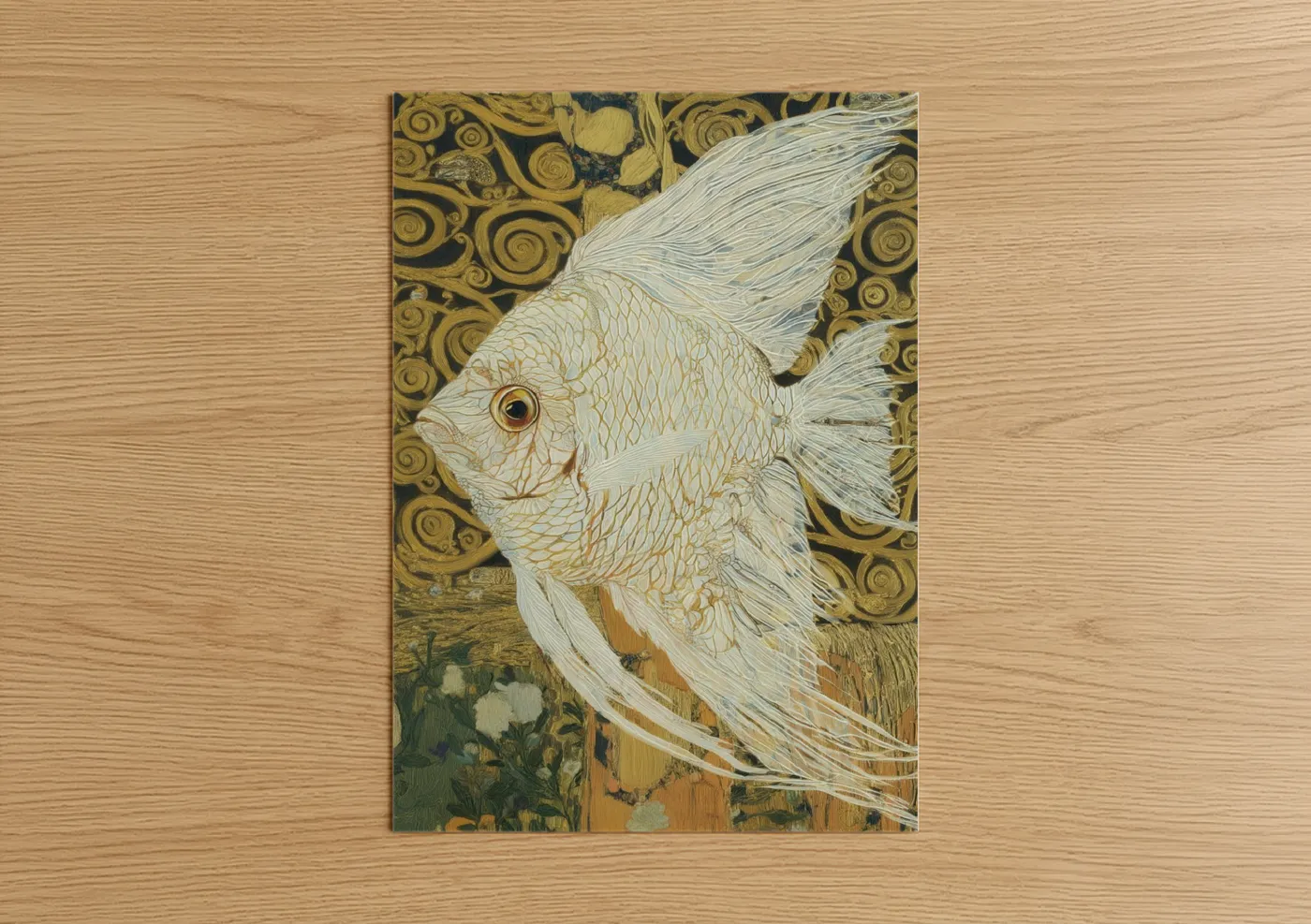 Ornamental Angel Fish Gold Illustration Wall Art