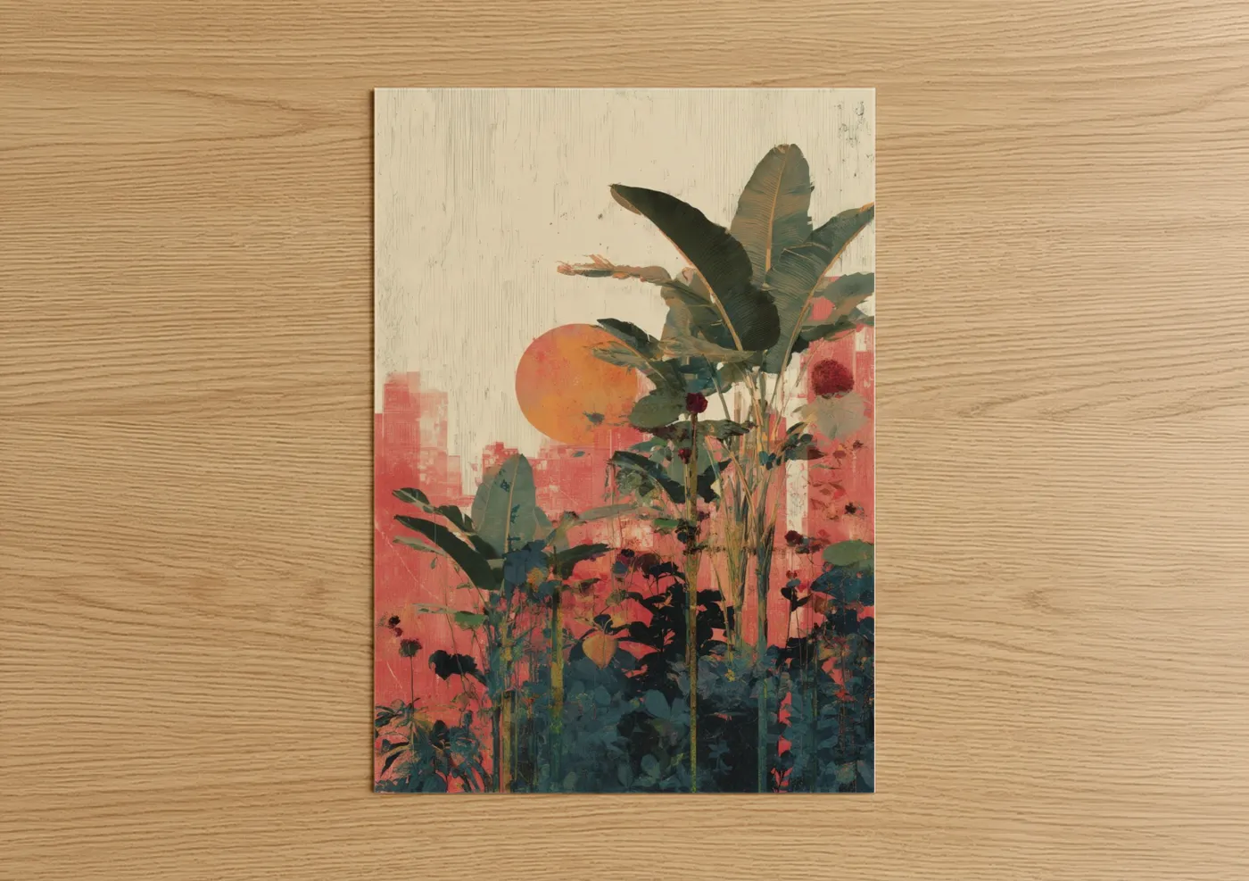 Tropical Trees Sunset Garden Illustration Wall Art