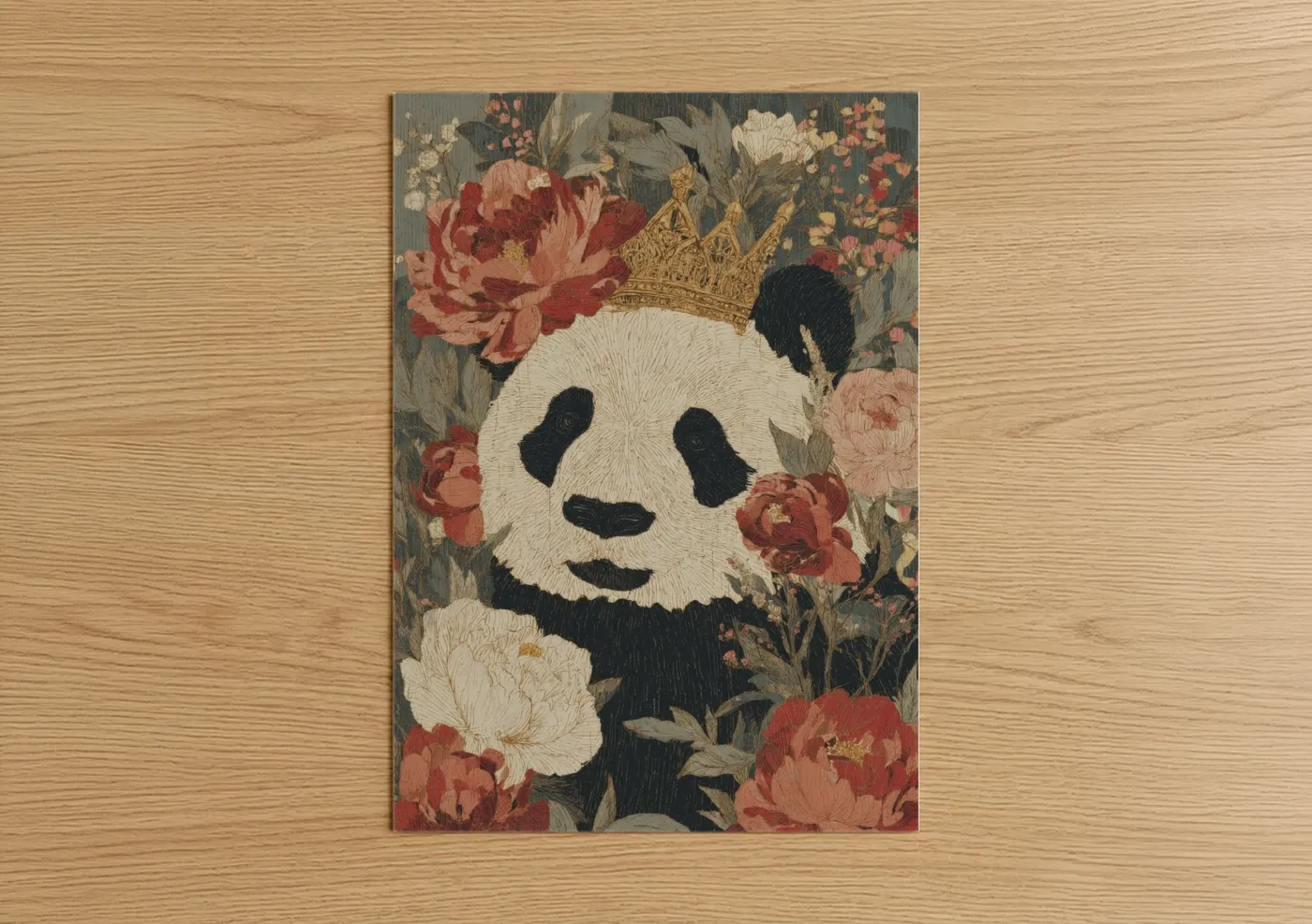 Royal Panda with Crown Floral Wall Art