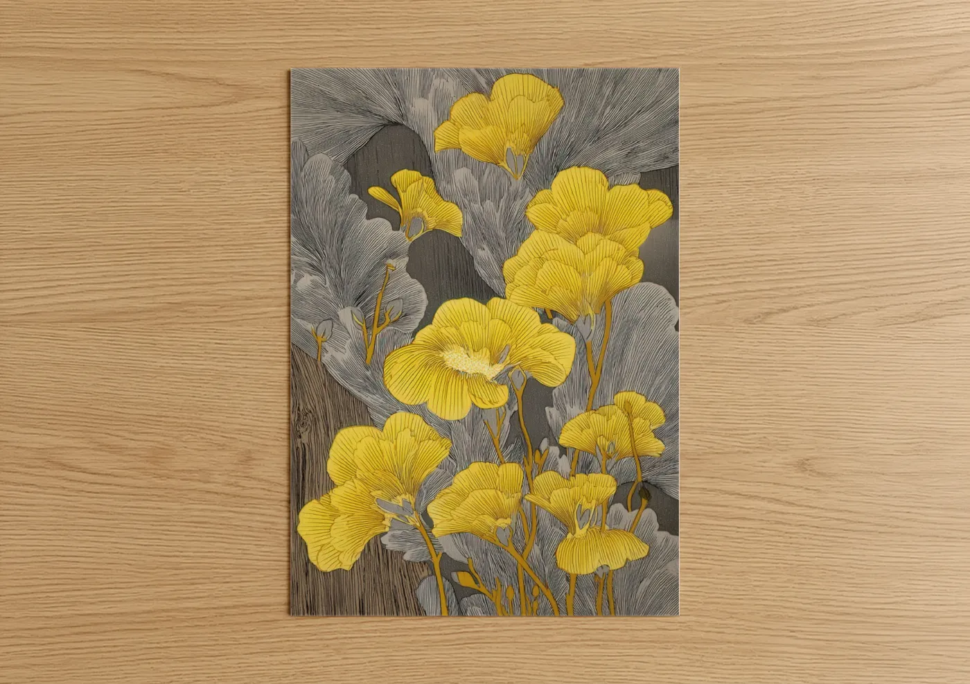 Golden Amaryllys Line Art Illustration Wall Art