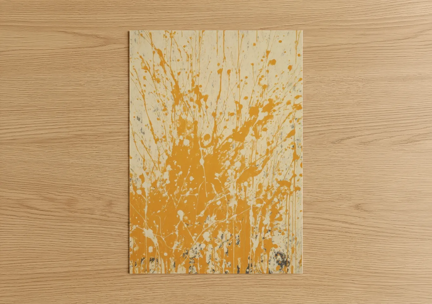 Beer art print on warm oak wood — gold and cream palette — Golden Splash poster