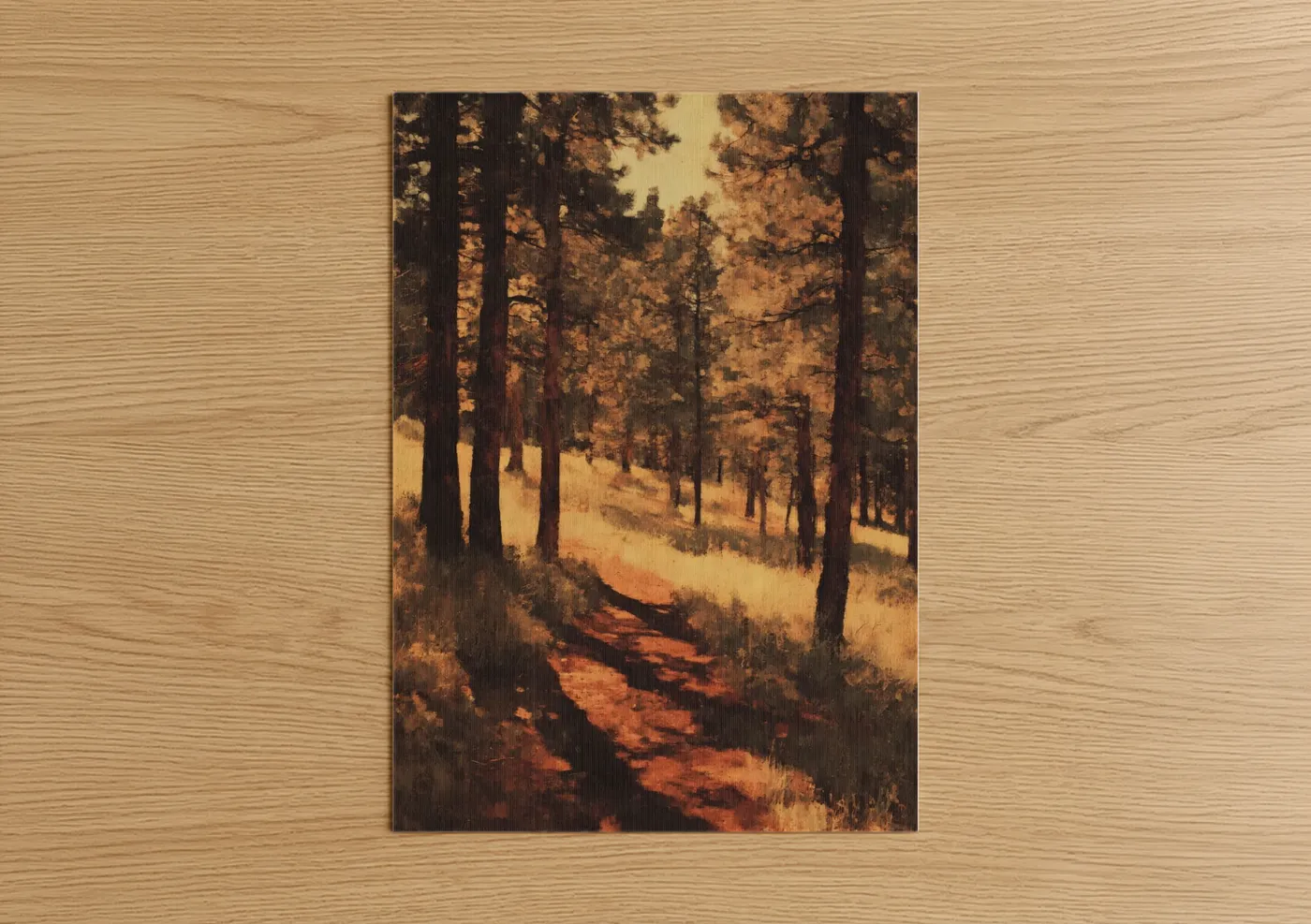 Golden Pine Forest Landscape Artwork Wall Art