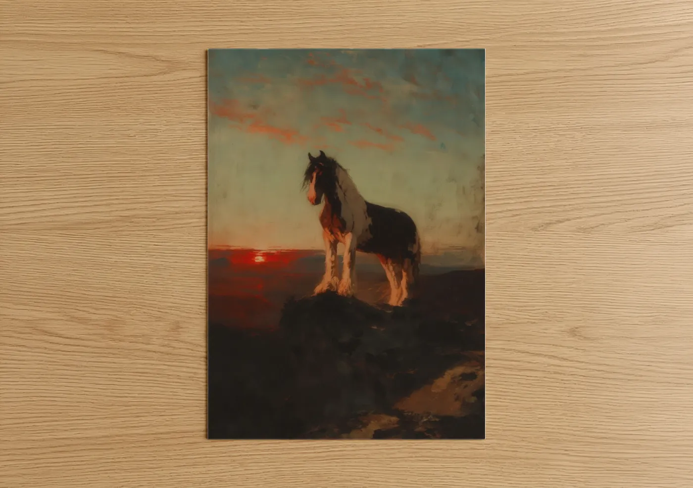 Clydesdale Horse Sunset Oil Painting Wall Art