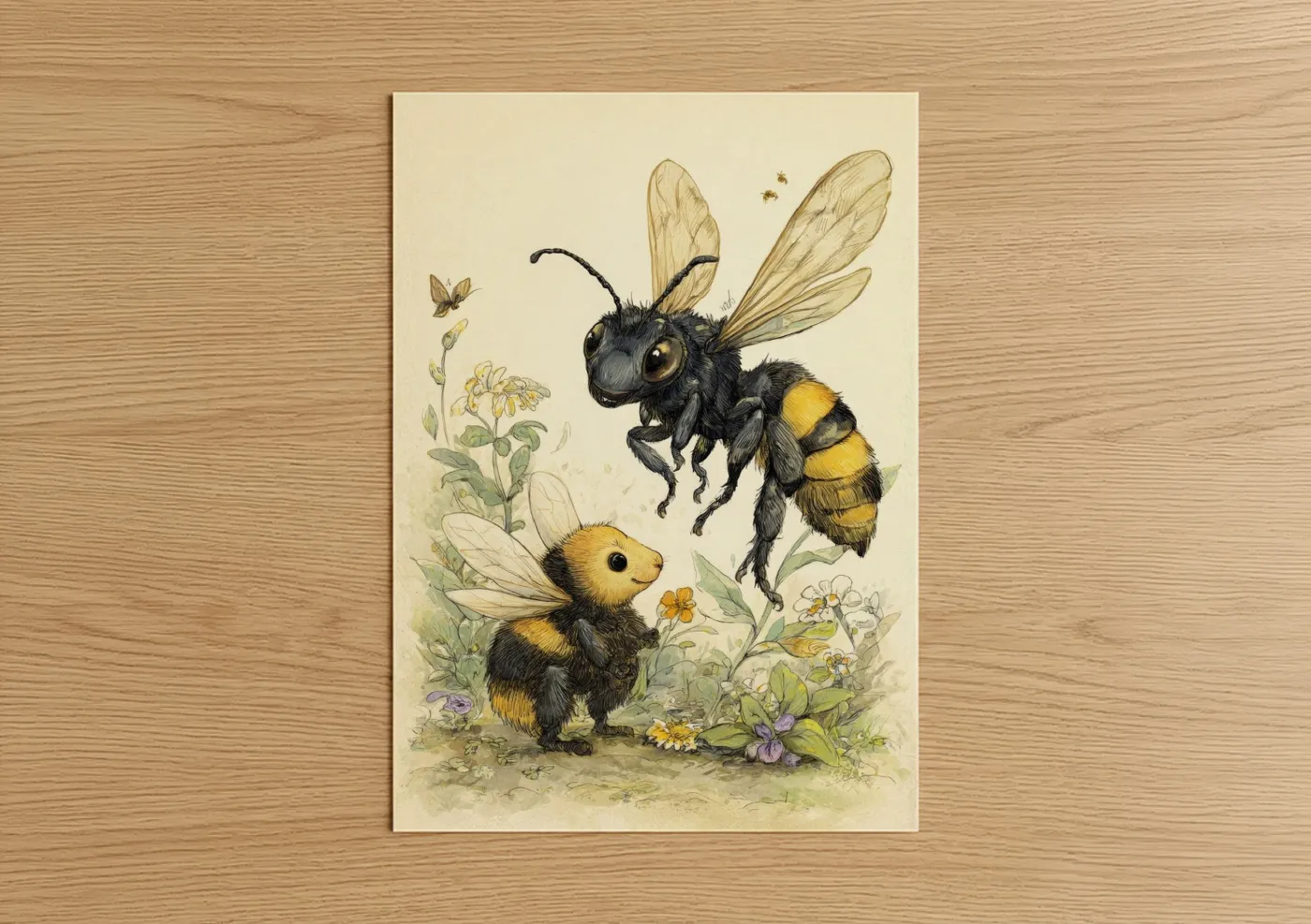 Detailed Garden Wasps Botanical Illustration Wall Art