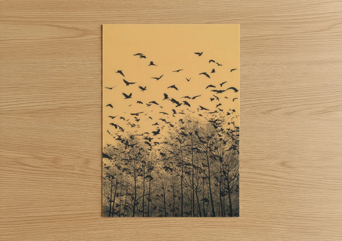 Birds in Flight Golden Sky Illustration Wall Art