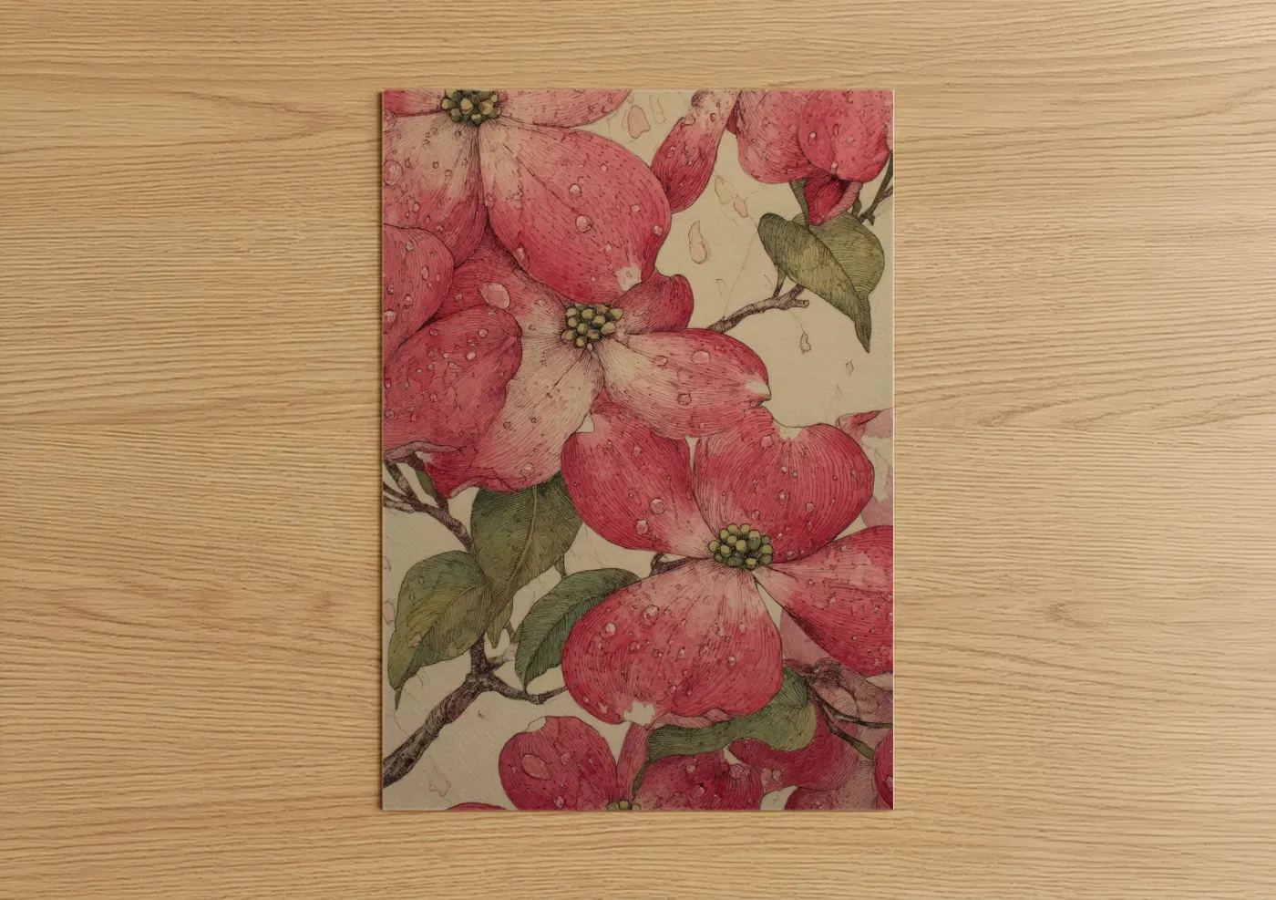 Crimson Dogwood Blossoms Botanical Wall Art