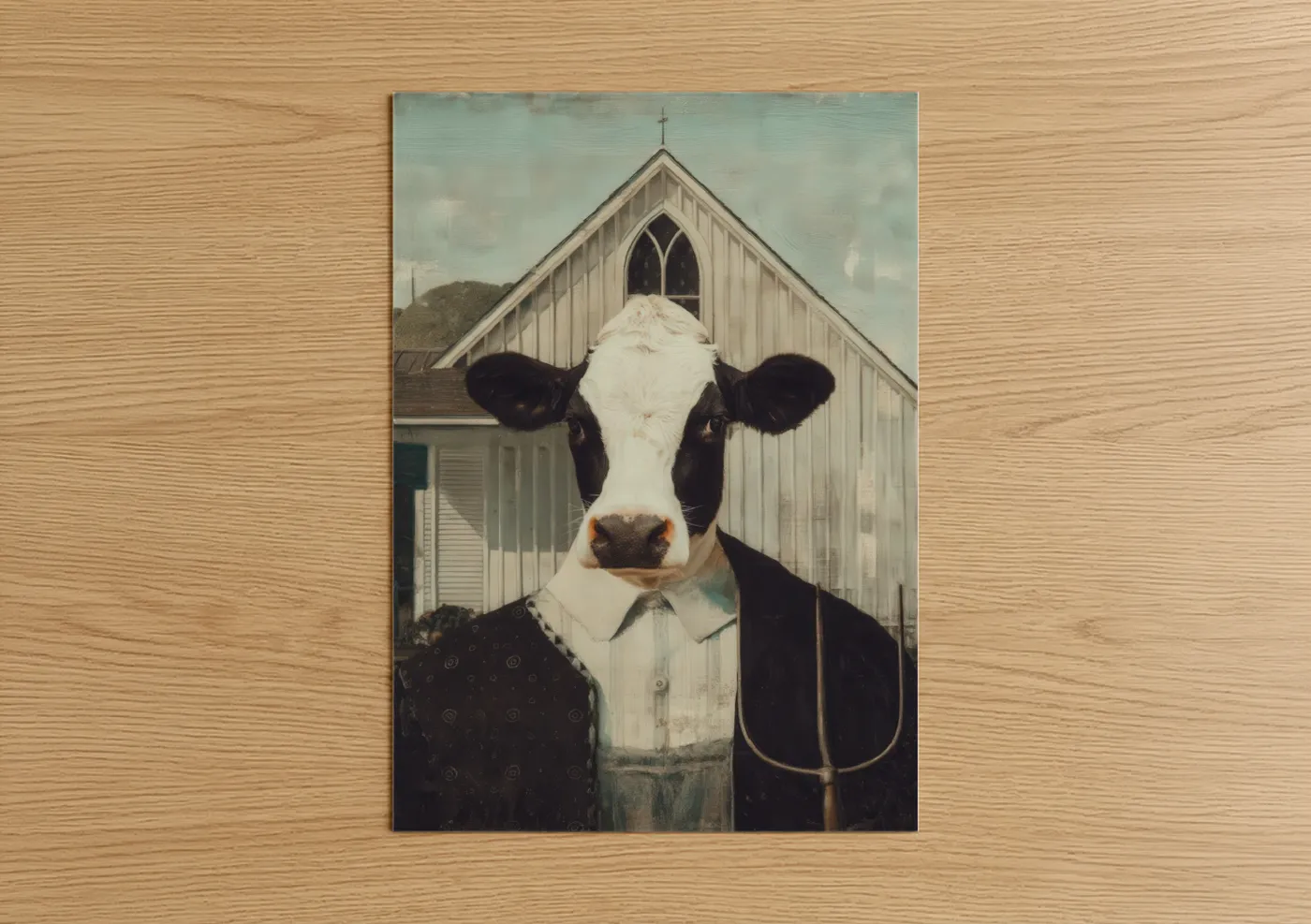 Black and White Cow Church Portrait Wall Art