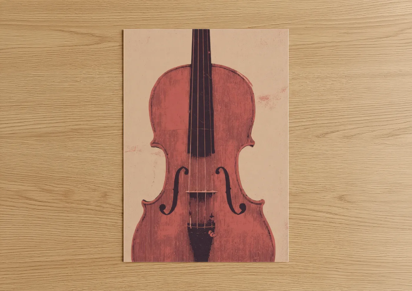 Crimson Violin Vintage Art Illustration Wall Art