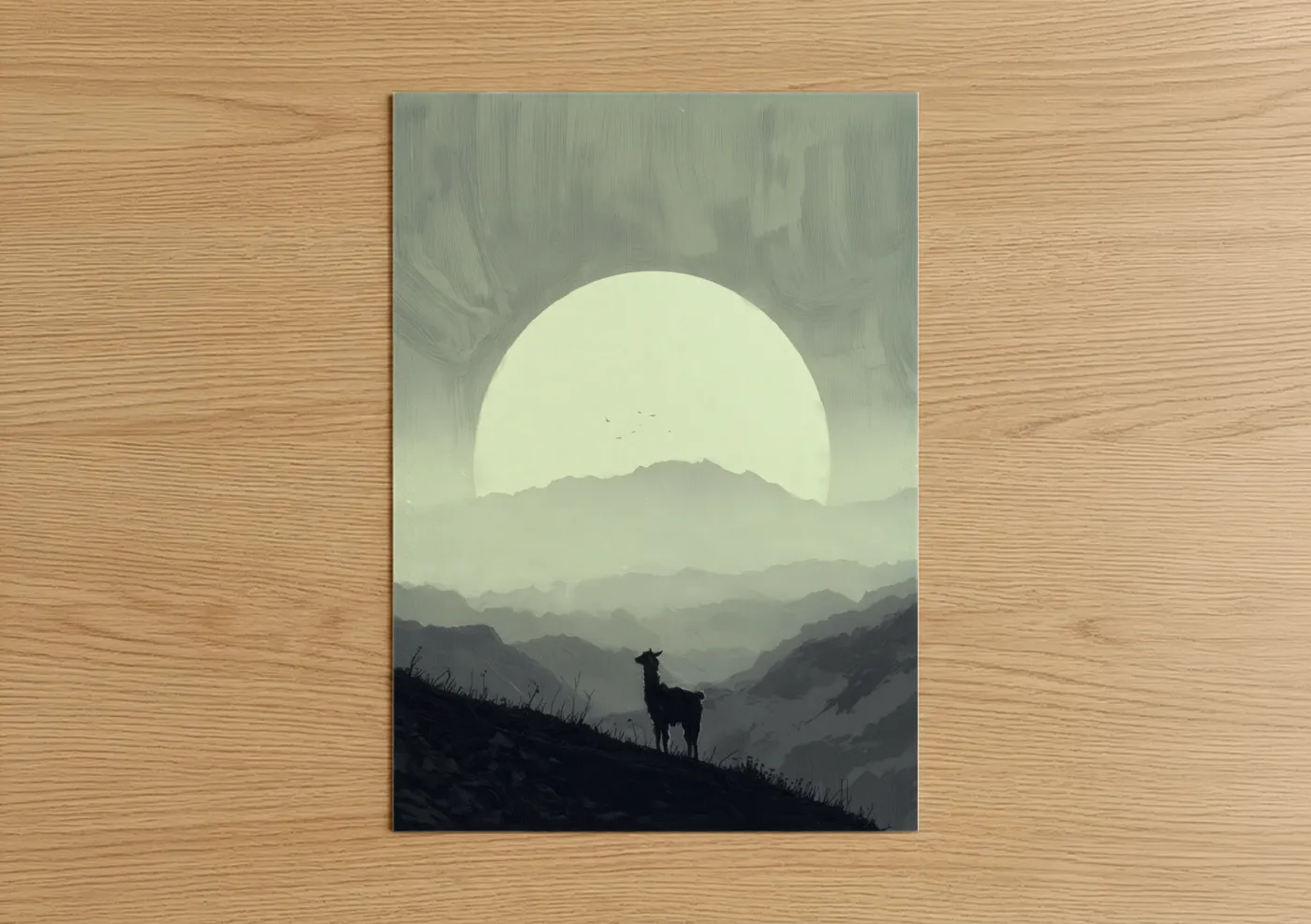 Mountain Alpaca Silhouette Landscape Wall Art