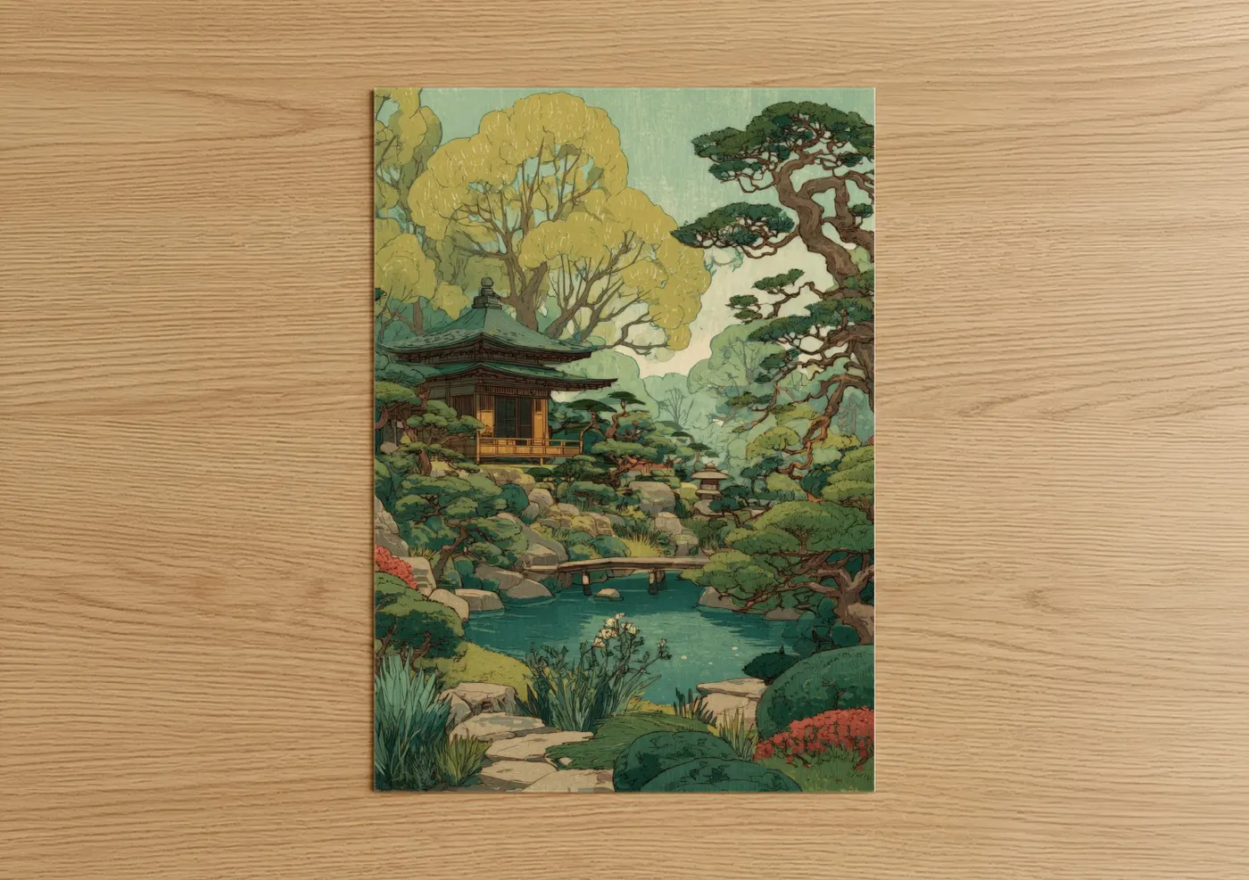 Japanese Temple Garden with Pagoda Wall Art