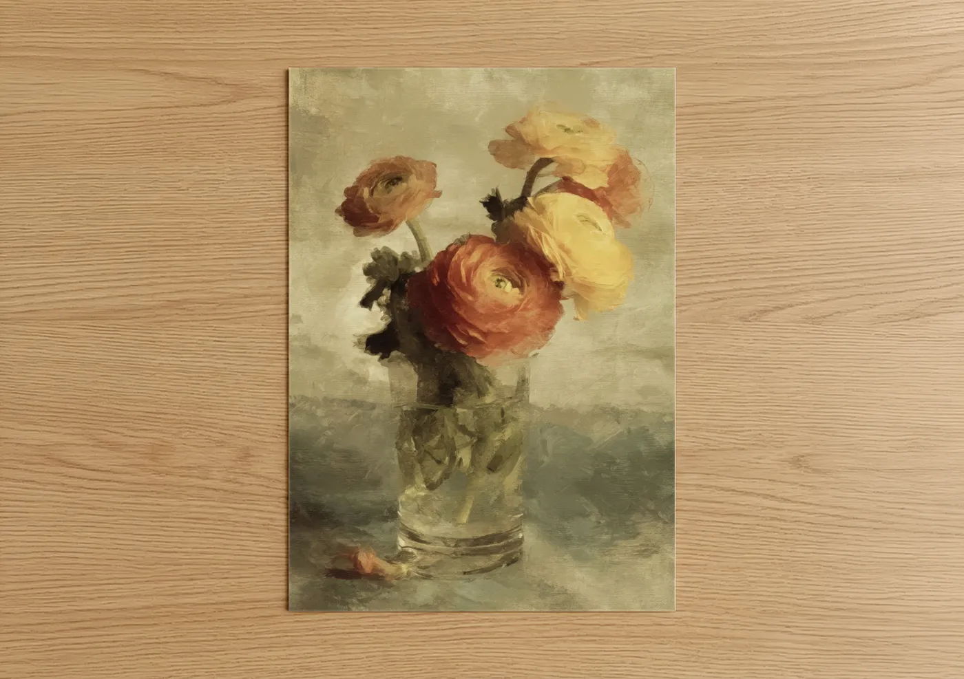 Vintage Ranunculus Floral Watercolor Wall Art