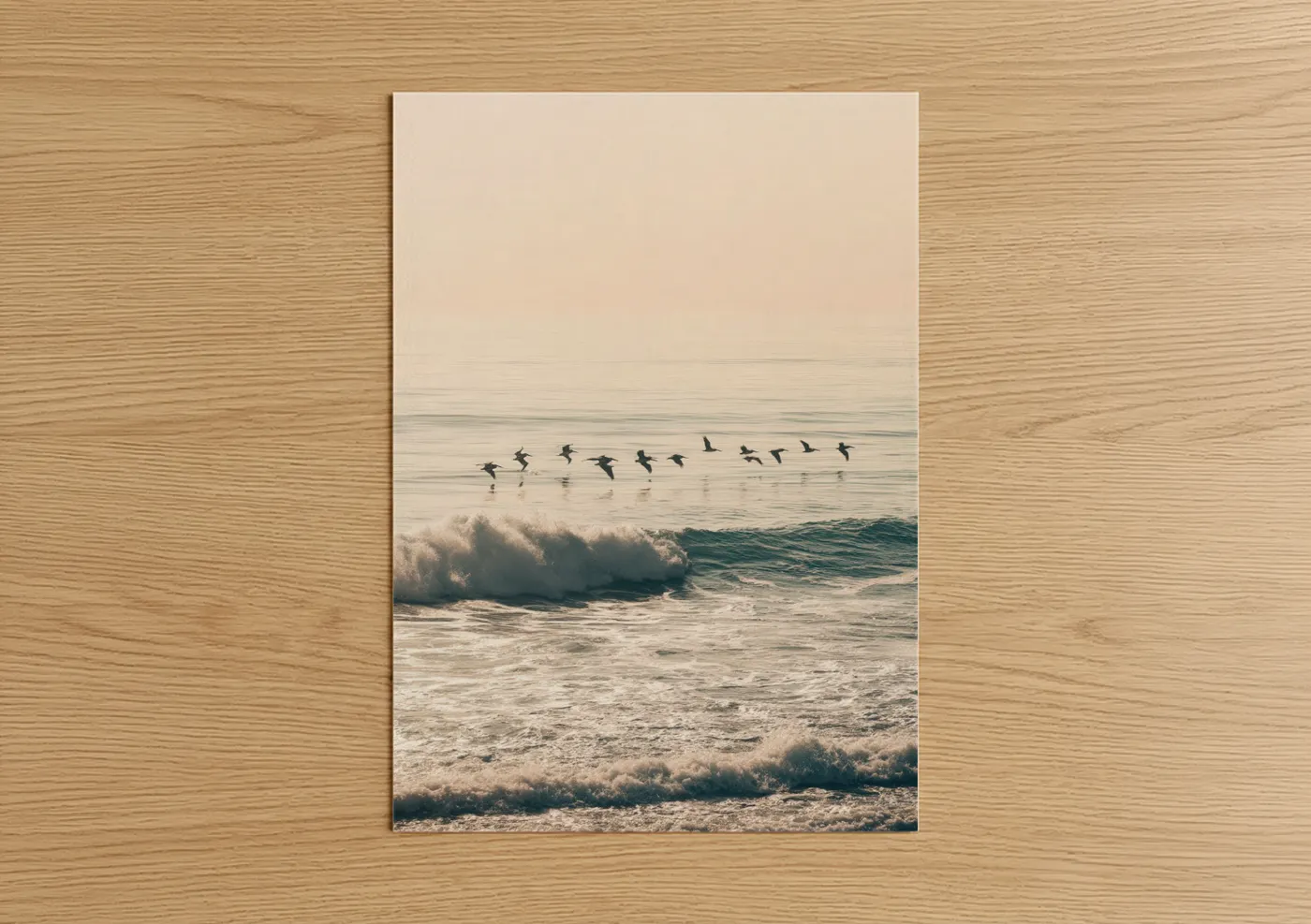 Pelican Flock Beach Waves Coastal Wall Art