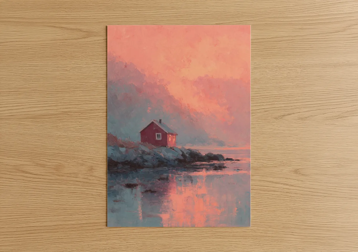 Crimson Sunset Cottage by Water Wall Art