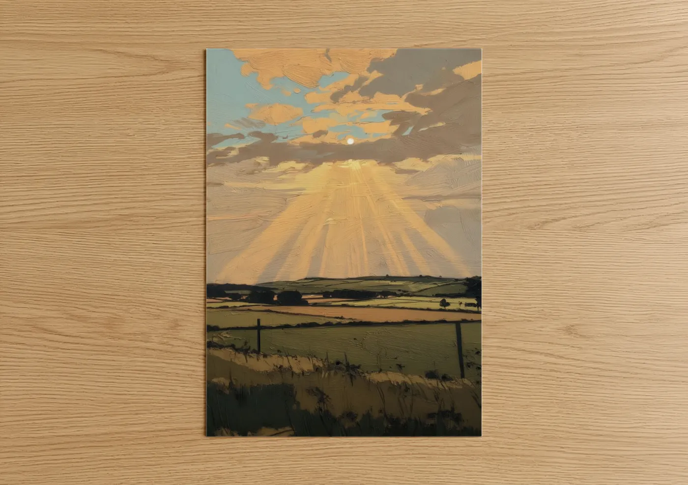 Golden Sunburst Landscape Painting Wall Art