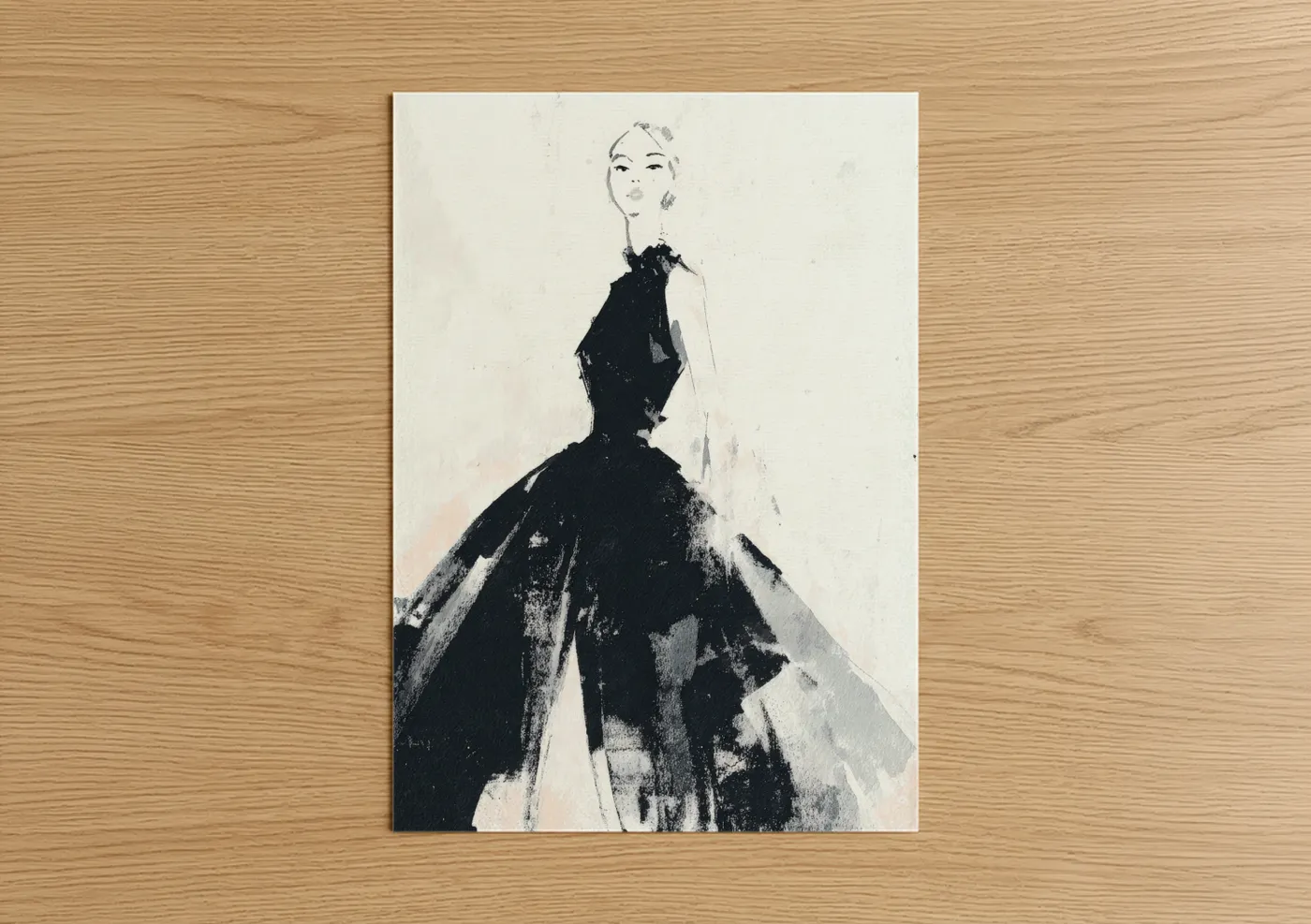 Retro Fashion Evening Gown Illustration Wall Art