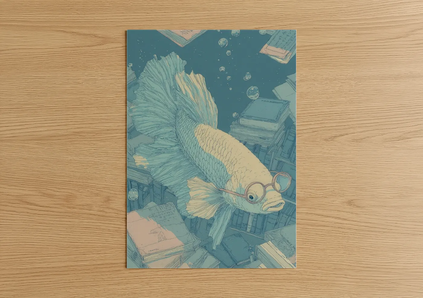 Scholarly Betta Fish Watercolor Wall Art