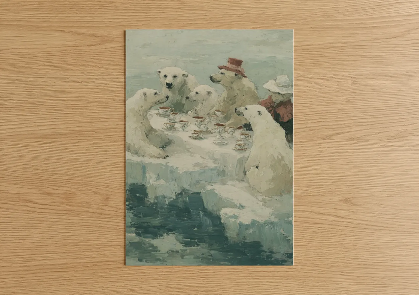 Polar Bears Tea Party Winter Watercolor Wall Art