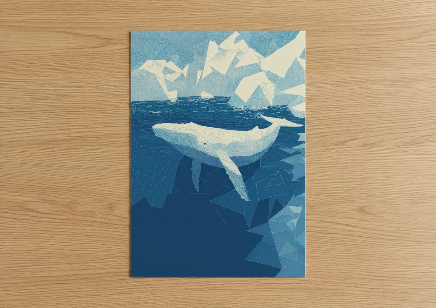 Blue Whale Arctic Icebergs Illustration Wall Art