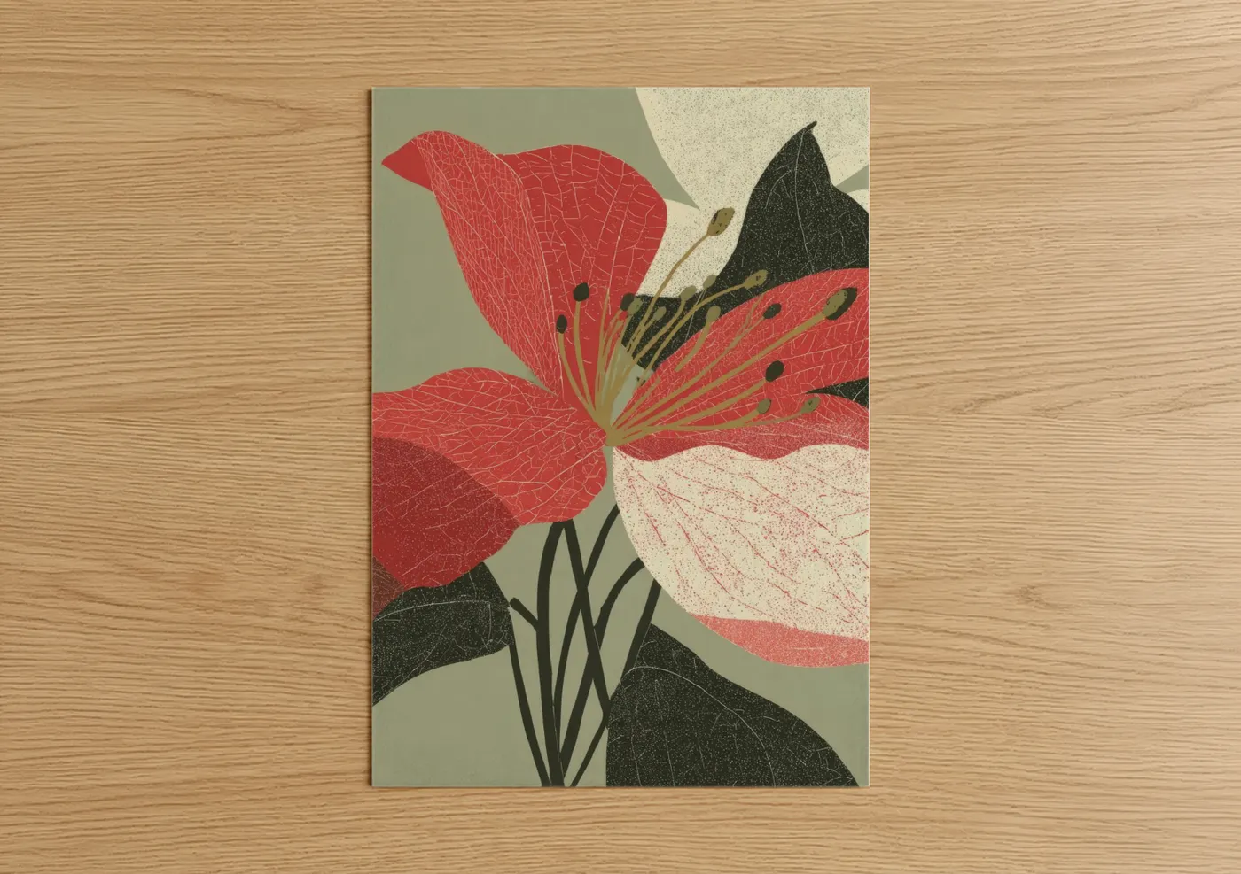 Crimson Rhododendron Bloom Illustration Wall Art