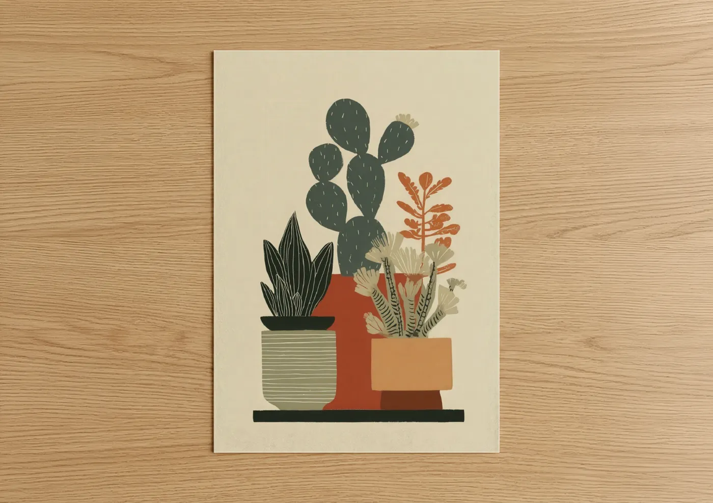Modern Cactus Plant Arrangement Wall Art