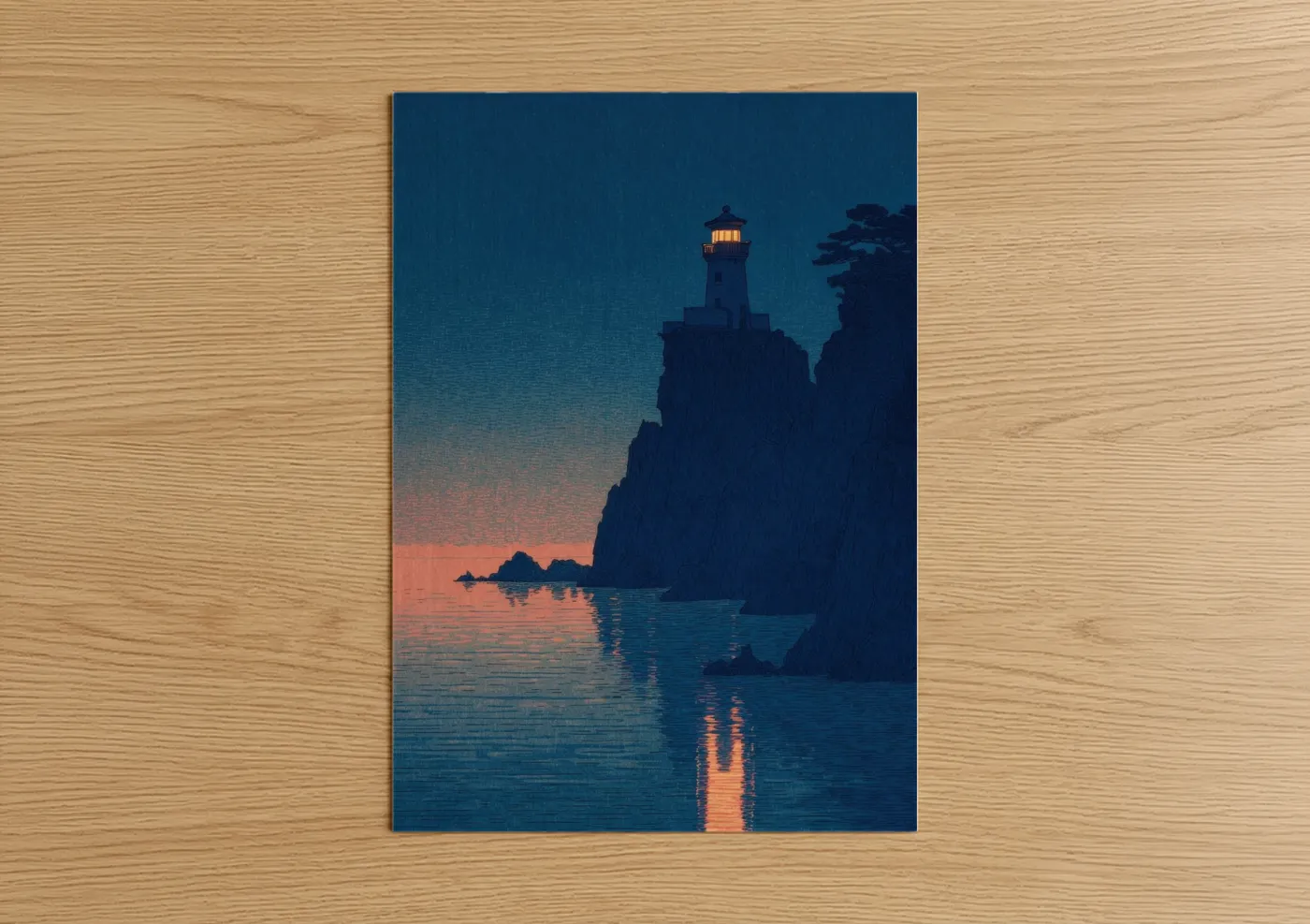 Coastal Lighthouse Dusk Watercolor Wall Art